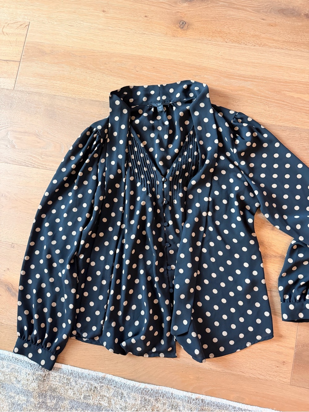 Polka Dot Long-Sleeve V-Neck Blouse - Black and Cream J Crew